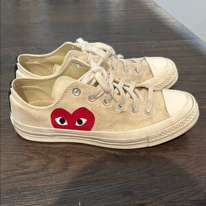 Comme des Garcons Beige Sneakers with Red Heart